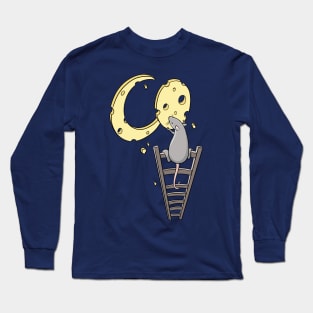 Cute Moon Cheese Mouse on Ladder for Rodent Lovers Long Sleeve T-Shirt